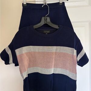 Topshop Navy and Pink Striped Set